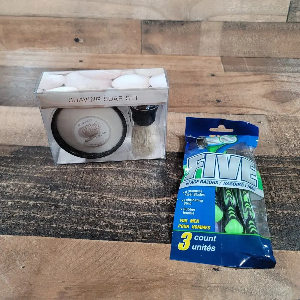 Stone Wash Shaving Soap Kit With 3 Disposable Shaving razors